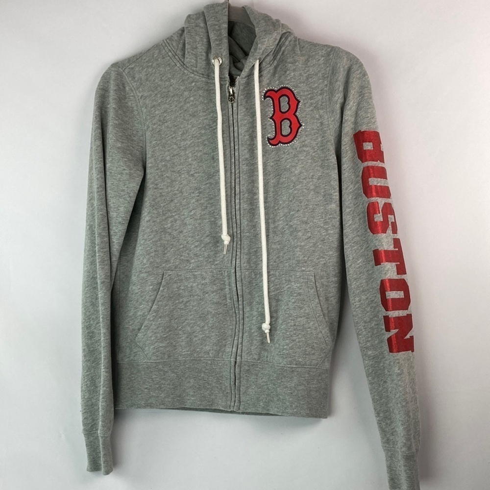 PINK Victoria's Secret Gray Hoodie with Red Accents